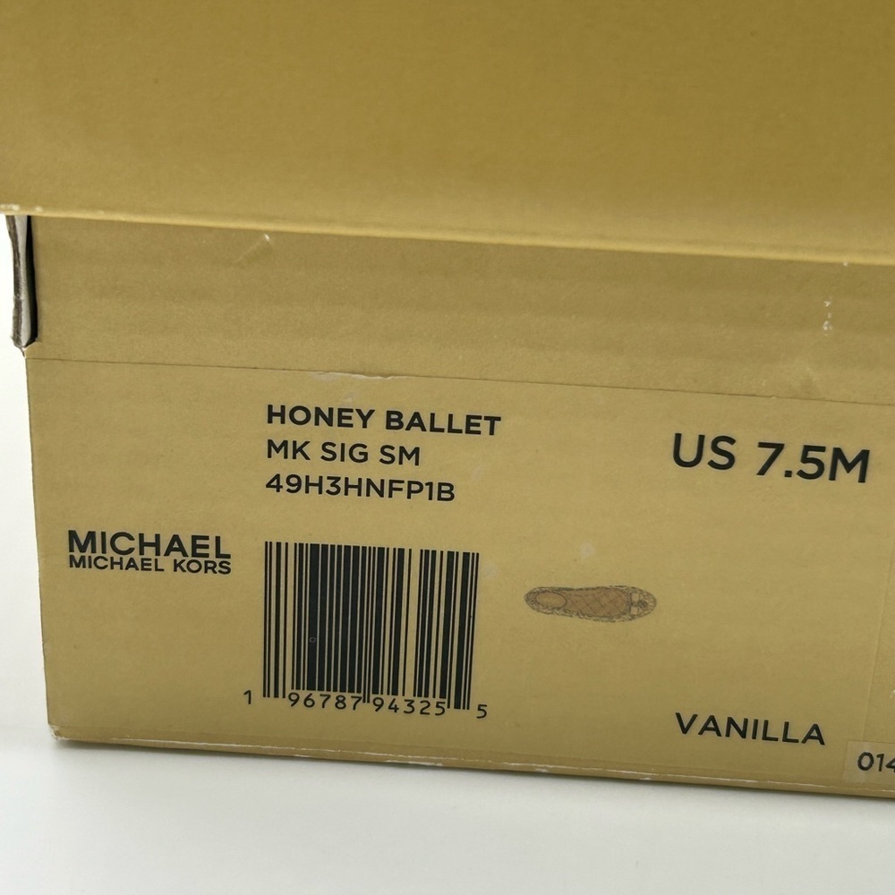 MICHAEL Michael Kors Honey Ballet Flats Vanilla MK Logo Bow Gold Charm 7.5M NIB - Picture 12 of 13